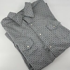Wrangler Wrancher Shirt Mens XL‎ Long Sleeve Western Pearl Snap Black Grey Tee